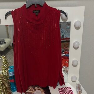 Red cut sleeve medium Thalia Top with Sequin Detail